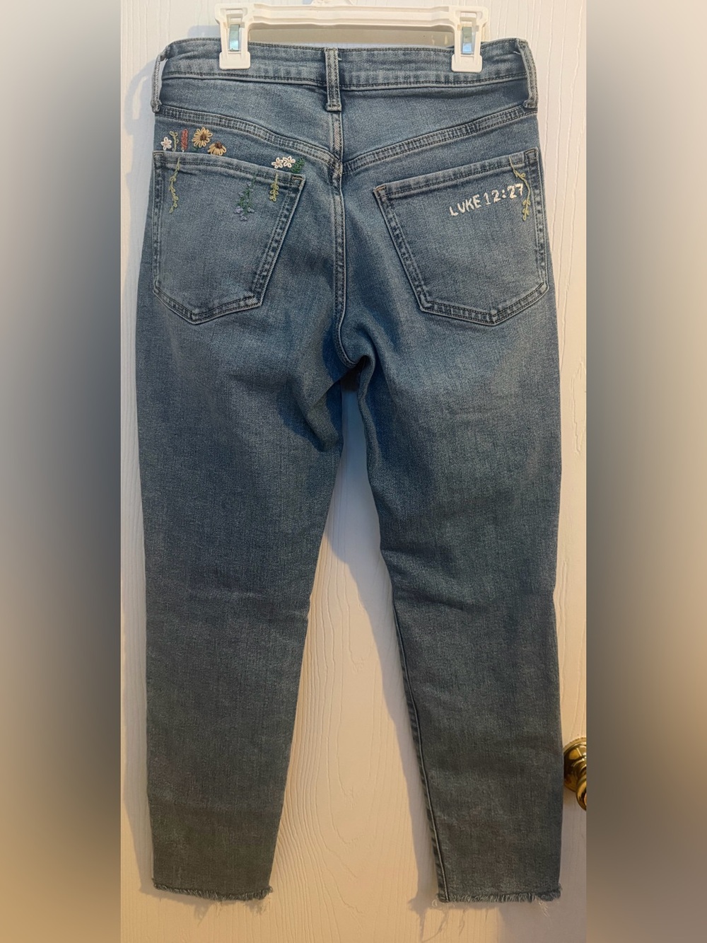 Customized Embroidered Blue Denim Jeans with Floral Accents
